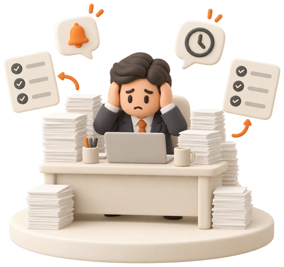 被文件和提醒包围的老板